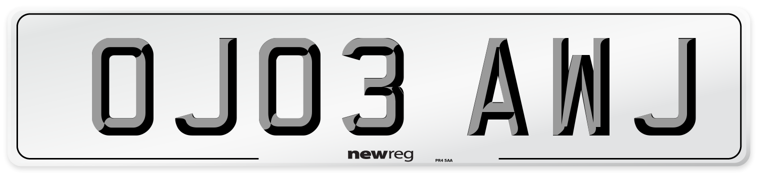 OJ03 AWJ Number Plate from New Reg